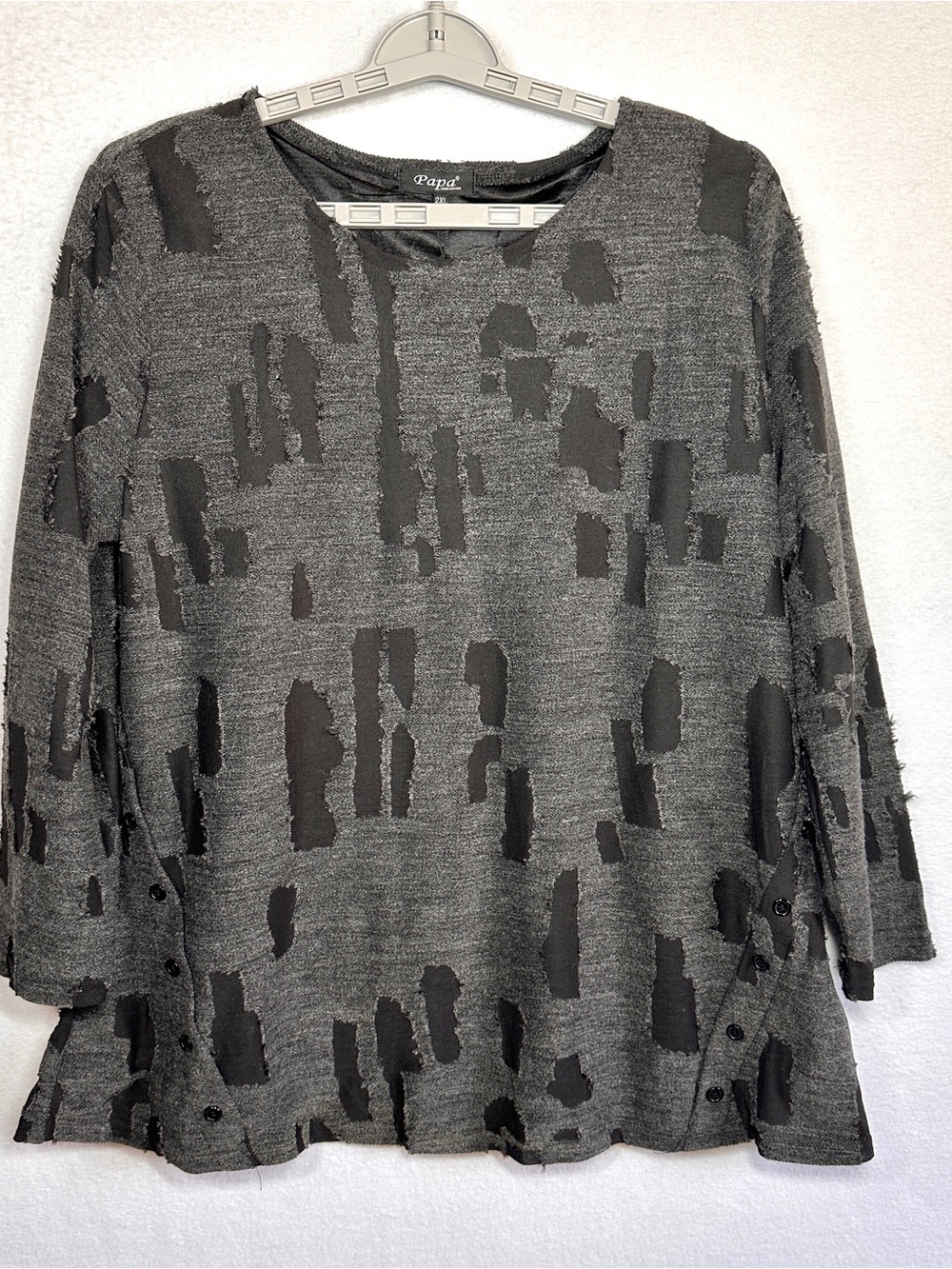 Papa Vancouver Tunic Ladies 2XL XXL Gray Shredded Burnout Overlay Textured New